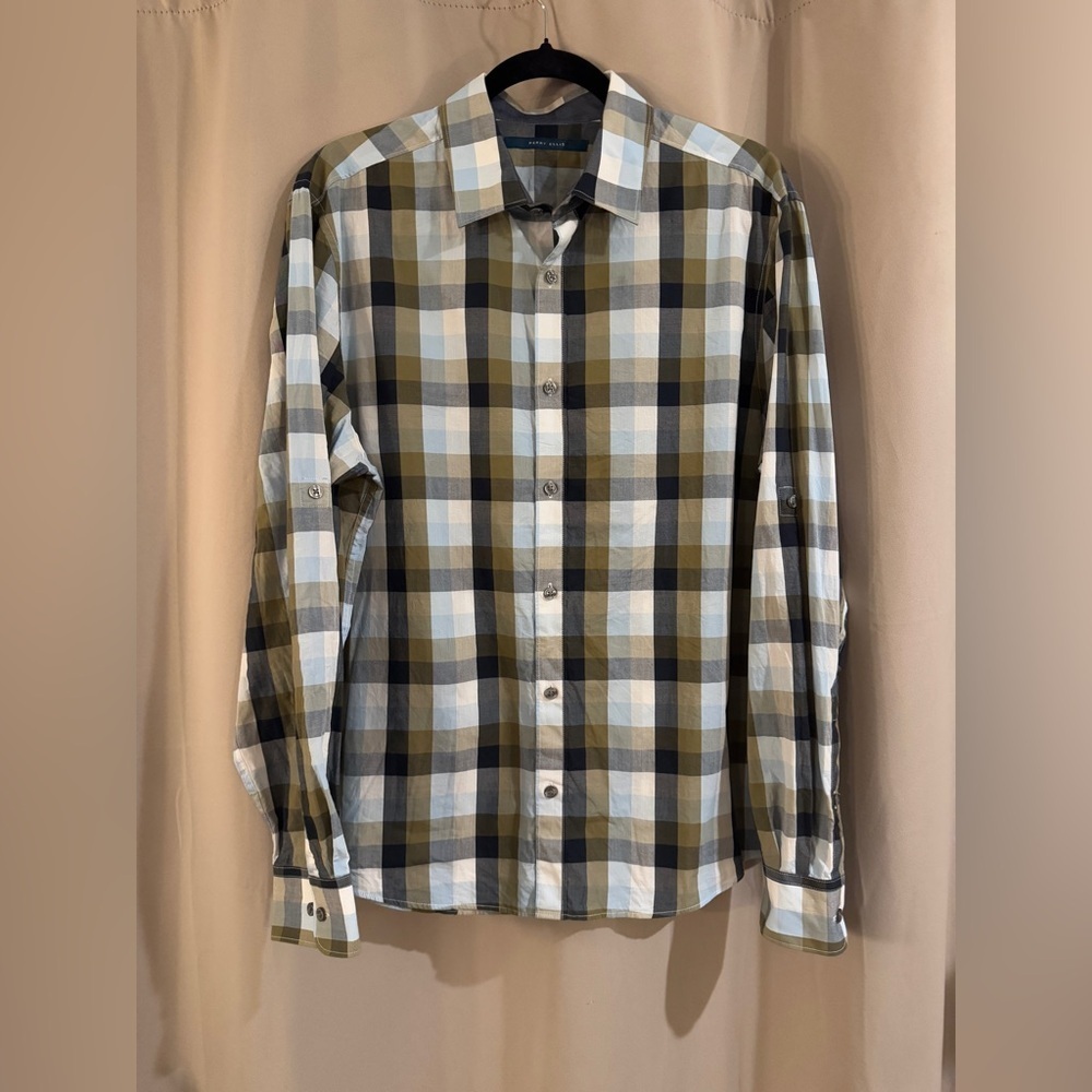 Men’s Green&Blue Perry Ellis Button Up
